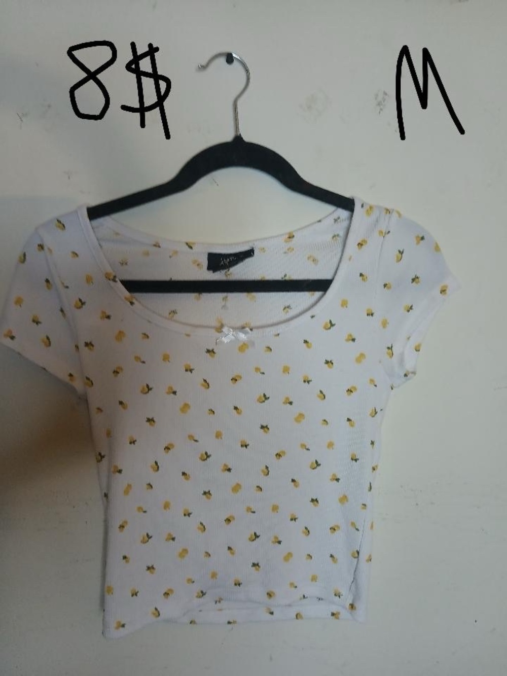 Women’s White Floral Scoop Neck Top - Yellow Print
